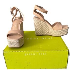 Gianni Bini Senna Cafe Cream Platform Wedge Sandals Ankle Straps Women’s Size 6